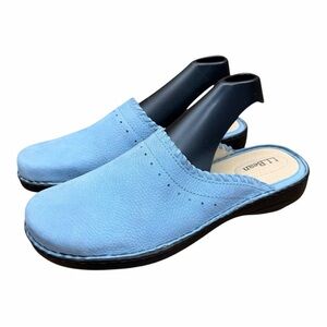 L.L. Bean Light Gray Leather Slip On Clogs Mules Sandals 8.5  Edge Leather Wrap